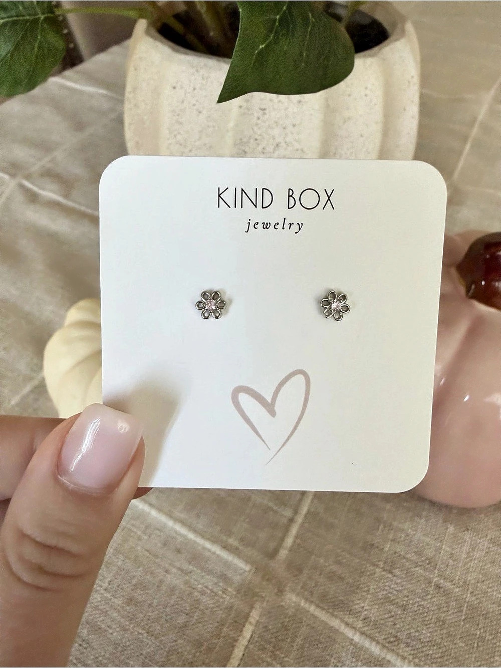 Kind Box Floral Stud Earrings in Pink & Silver Like New
